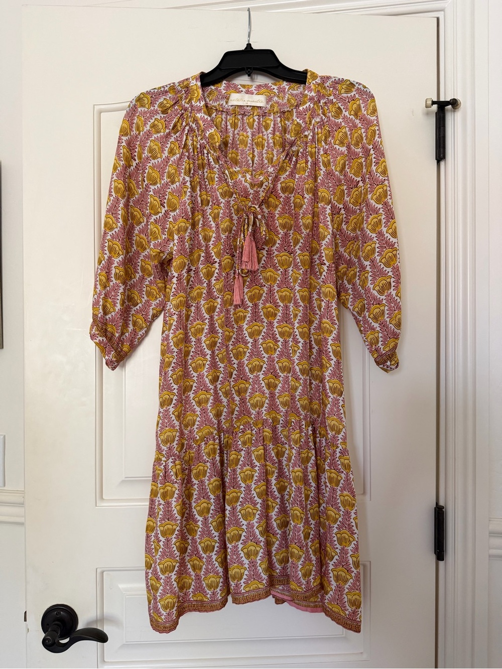 Natalie Martin Pink & Mustard Floral Tie-Neck Dress M